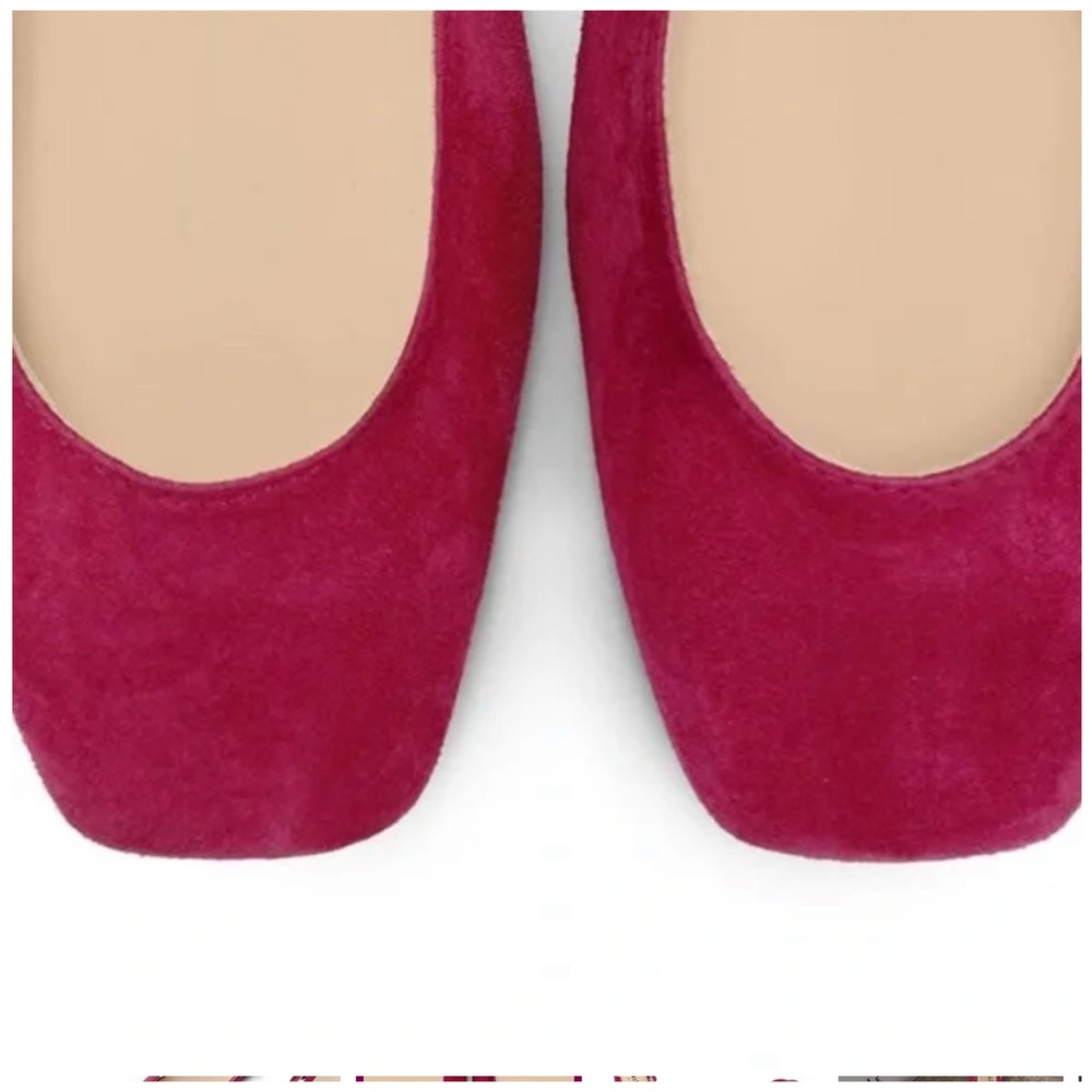 BALLERETTE • Fuchsia Suede Square Toe Slingback Ballet Flats Made In Italy - Picture 4 of 7
